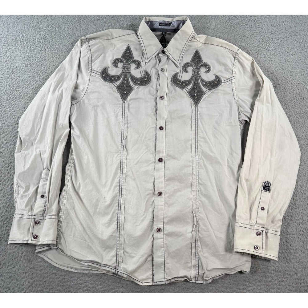 Roar Grandeur Shirt Men's XL Gray Button Up Western Studded Embroidered Cowboy